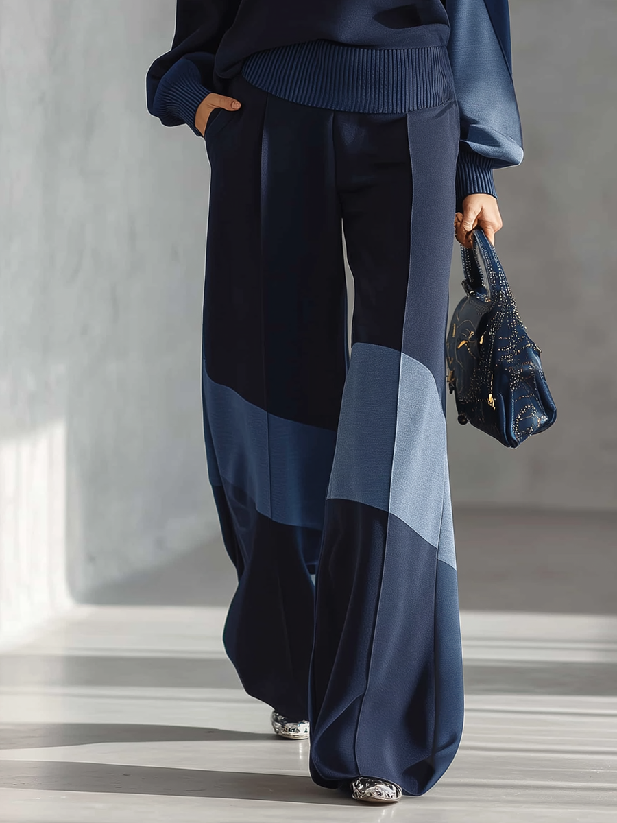 Casual Sportswear Patchwork Sweatshirt And Sweatpants Set  - By Qivii