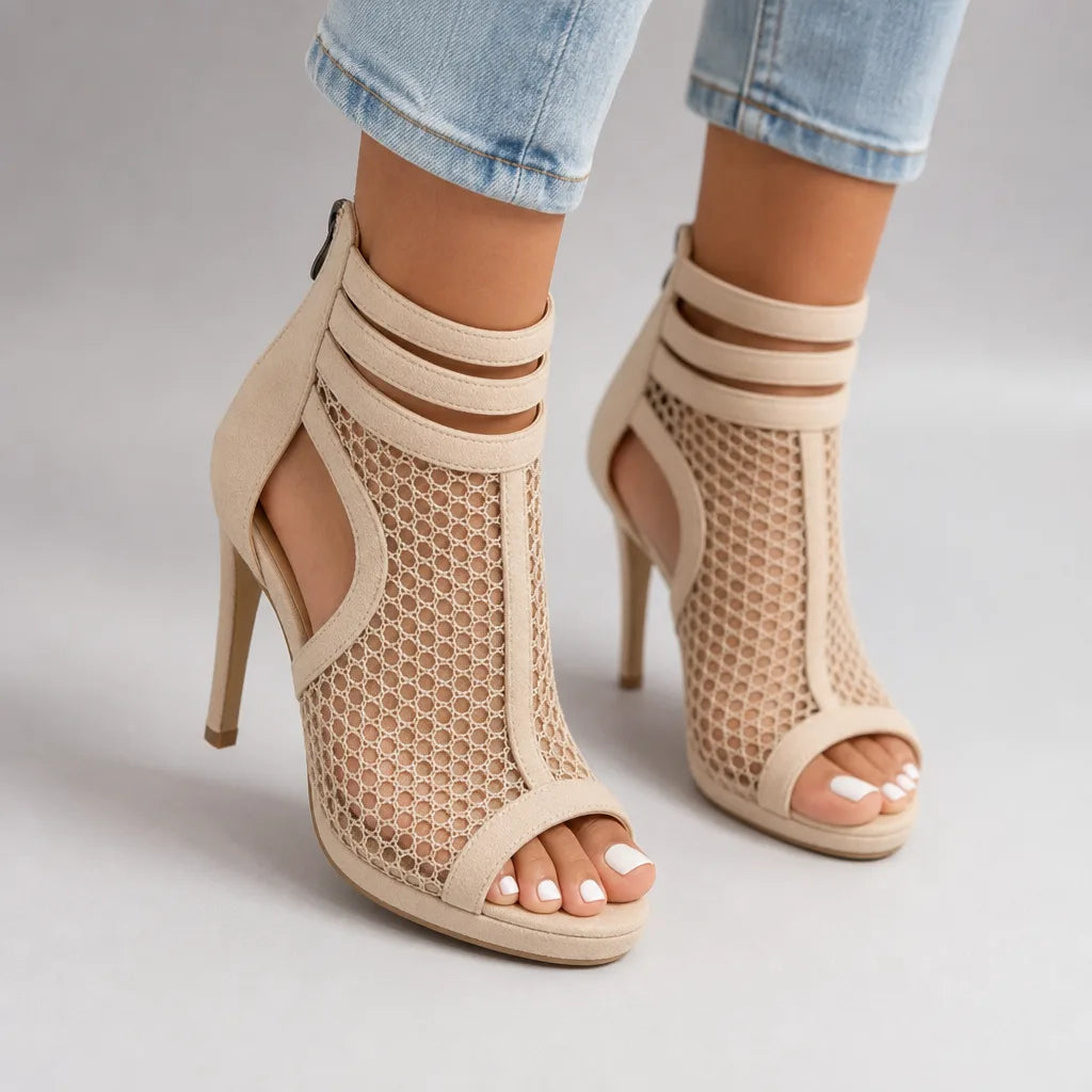 Delia | Womens Summer Mesh Stiletto Heels  - By Qivii