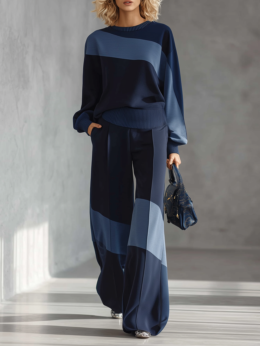Casual Sportswear Patchwork Sweatshirt And Sweatpants Set  - By Qivii