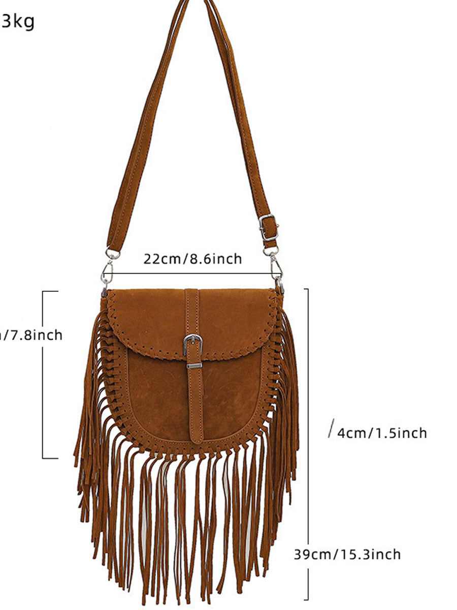 Vintage Bohemian Tassel Suede Shoulder Bag  - By Qivii