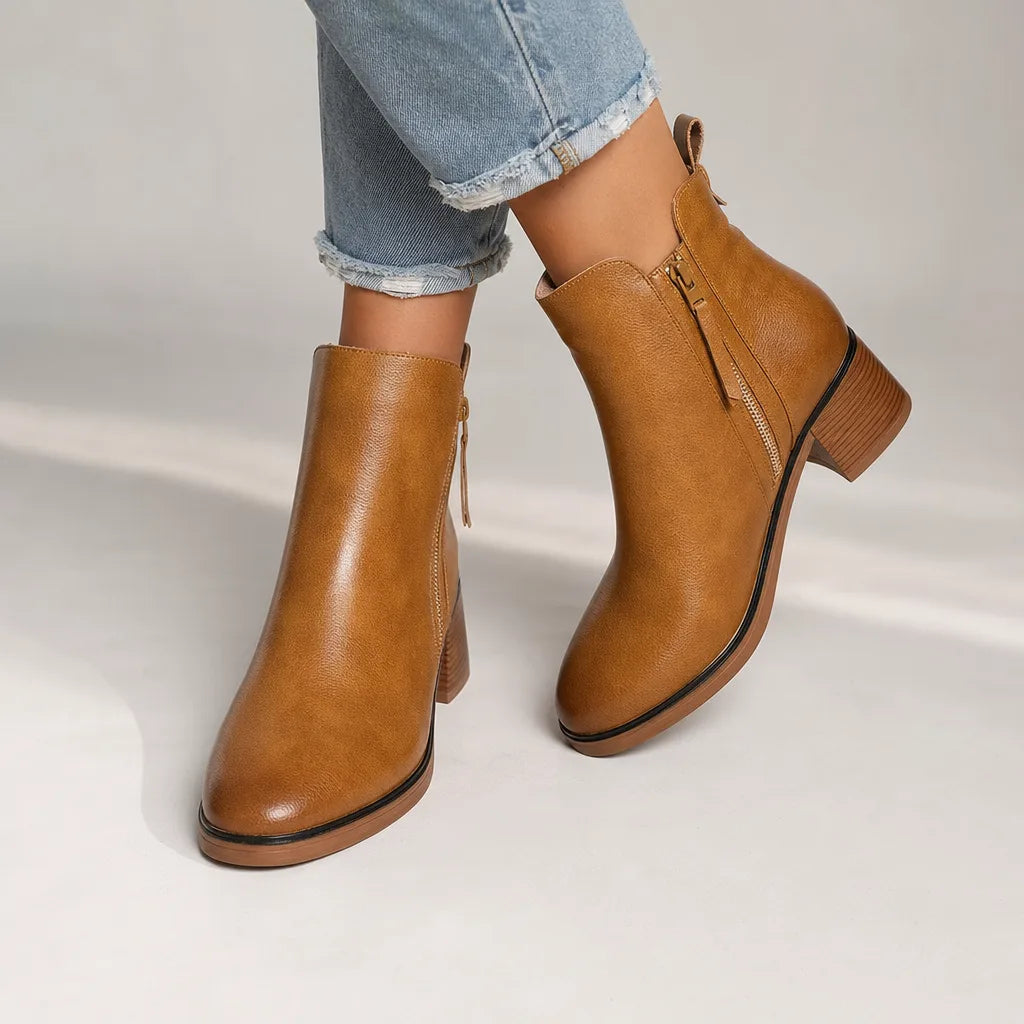 Edna | Womens Fall Brown Ankle Booties  - By Qivii