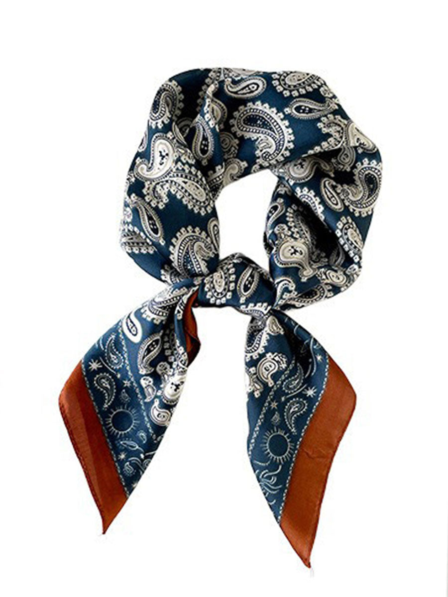 Retro Contrast Bohemian Paisley Print Satin Scarf  - By Qivii