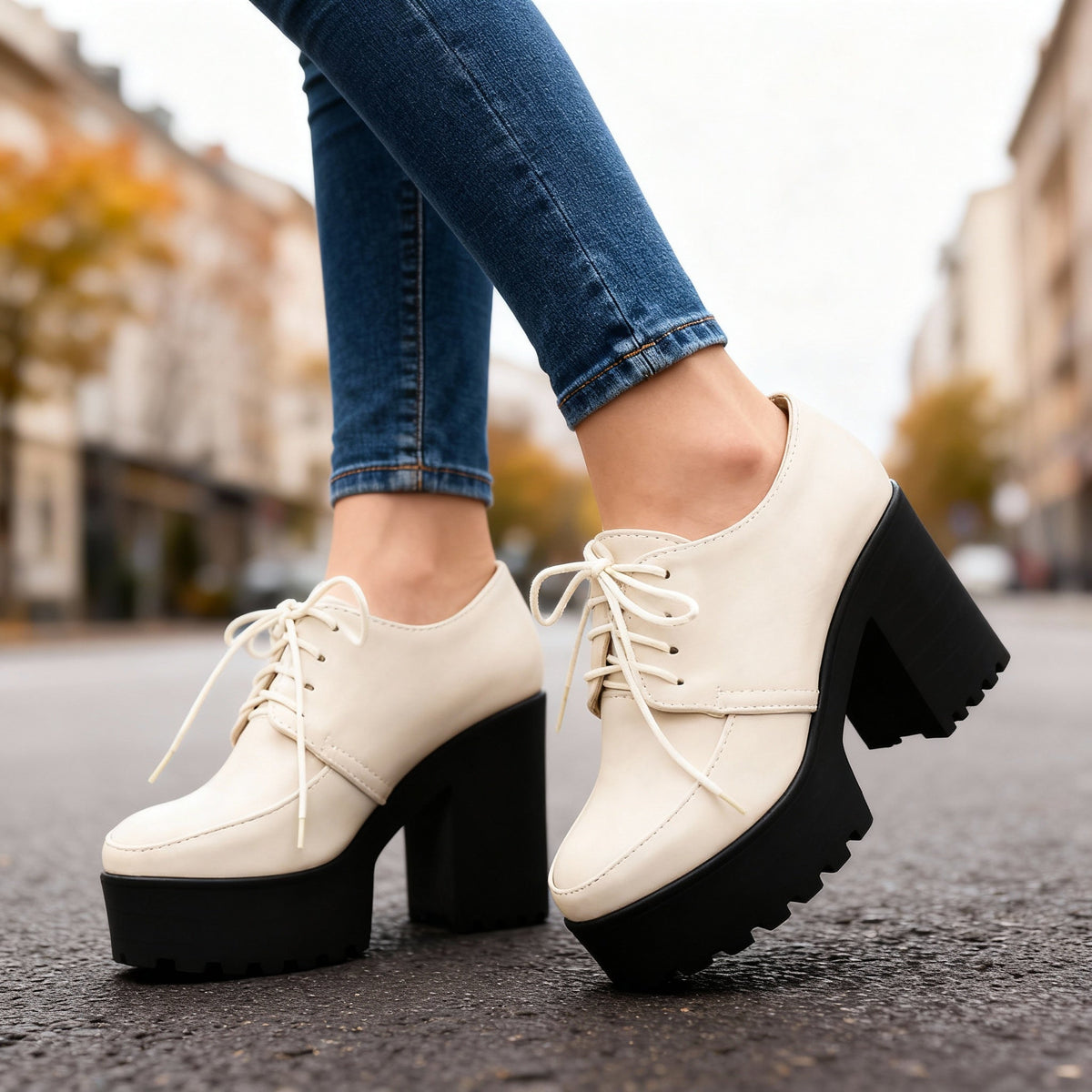 Jessica Lace-Up Block Heels  - By Qivii