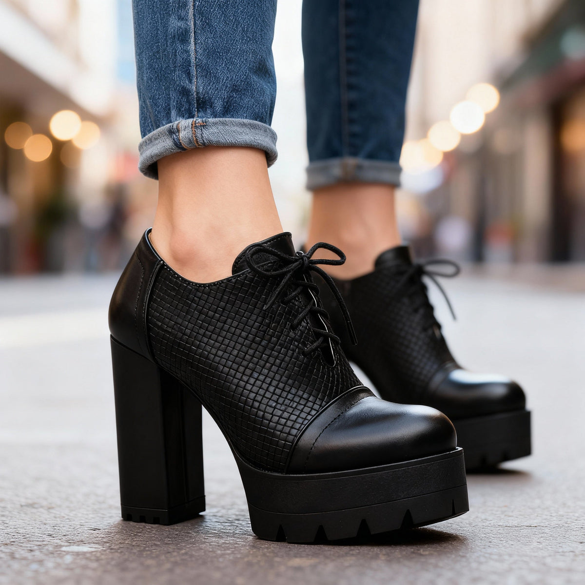 Jeanette Lace-Up Block Heels  - By Qivii