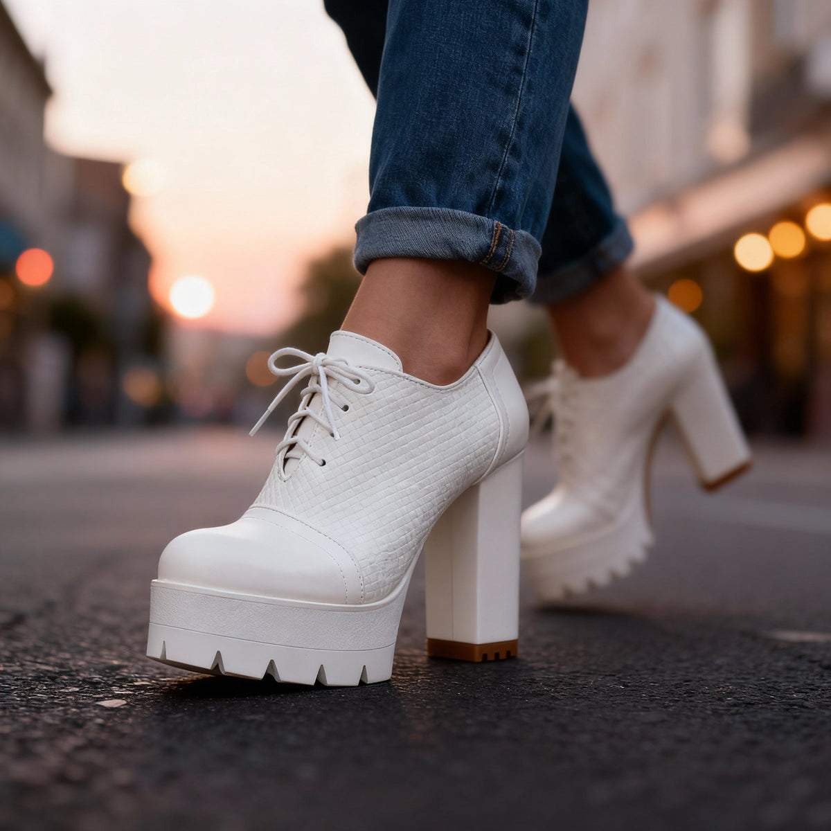 Jeanette Lace-Up Block Heels  - By Qivii