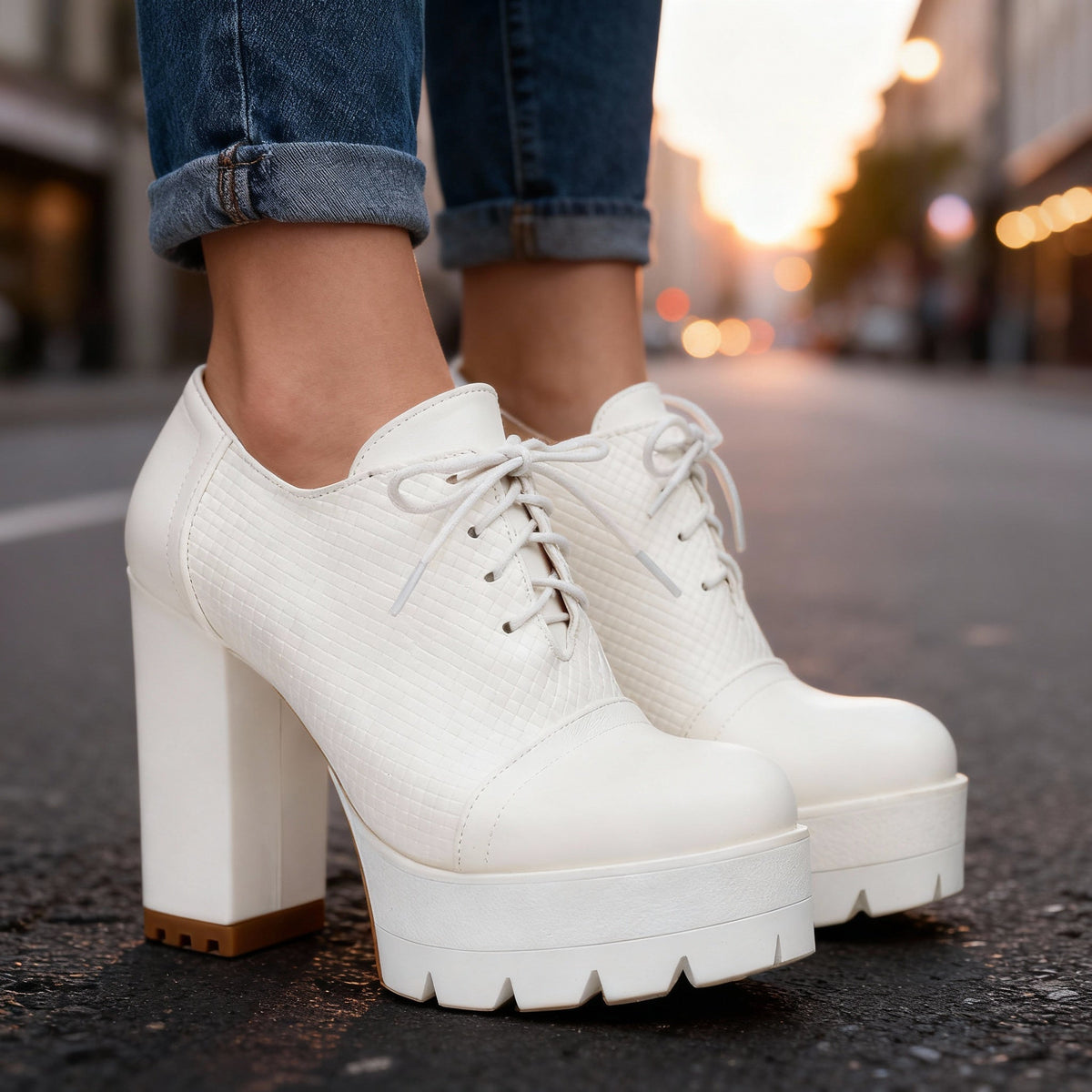 Jeanette Lace-Up Block Heels  - By Qivii