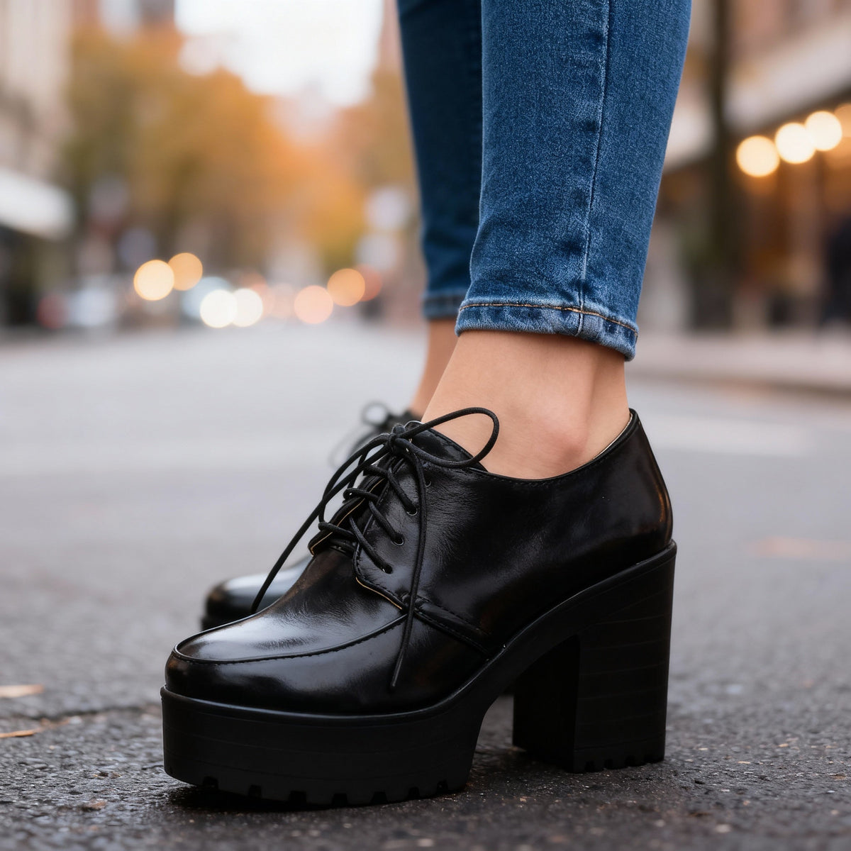 Jessica Lace-Up Block Heels  - By Qivii