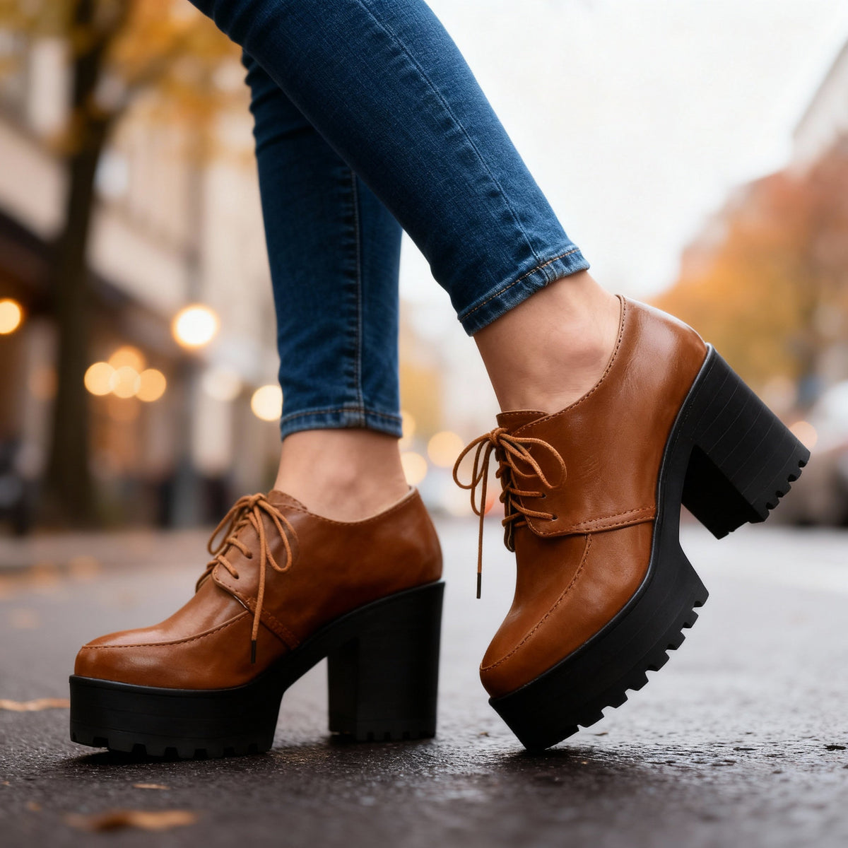 Jessica Lace-Up Block Heels  - By Qivii