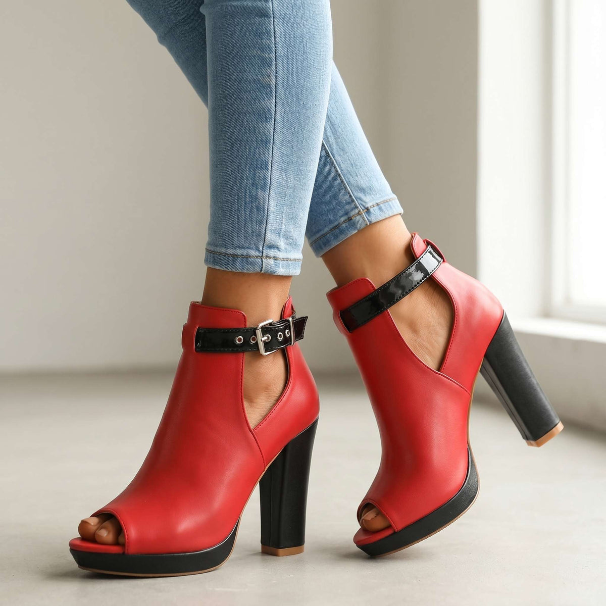 Andrea Open Toe Buckle Heels  - By Qivii