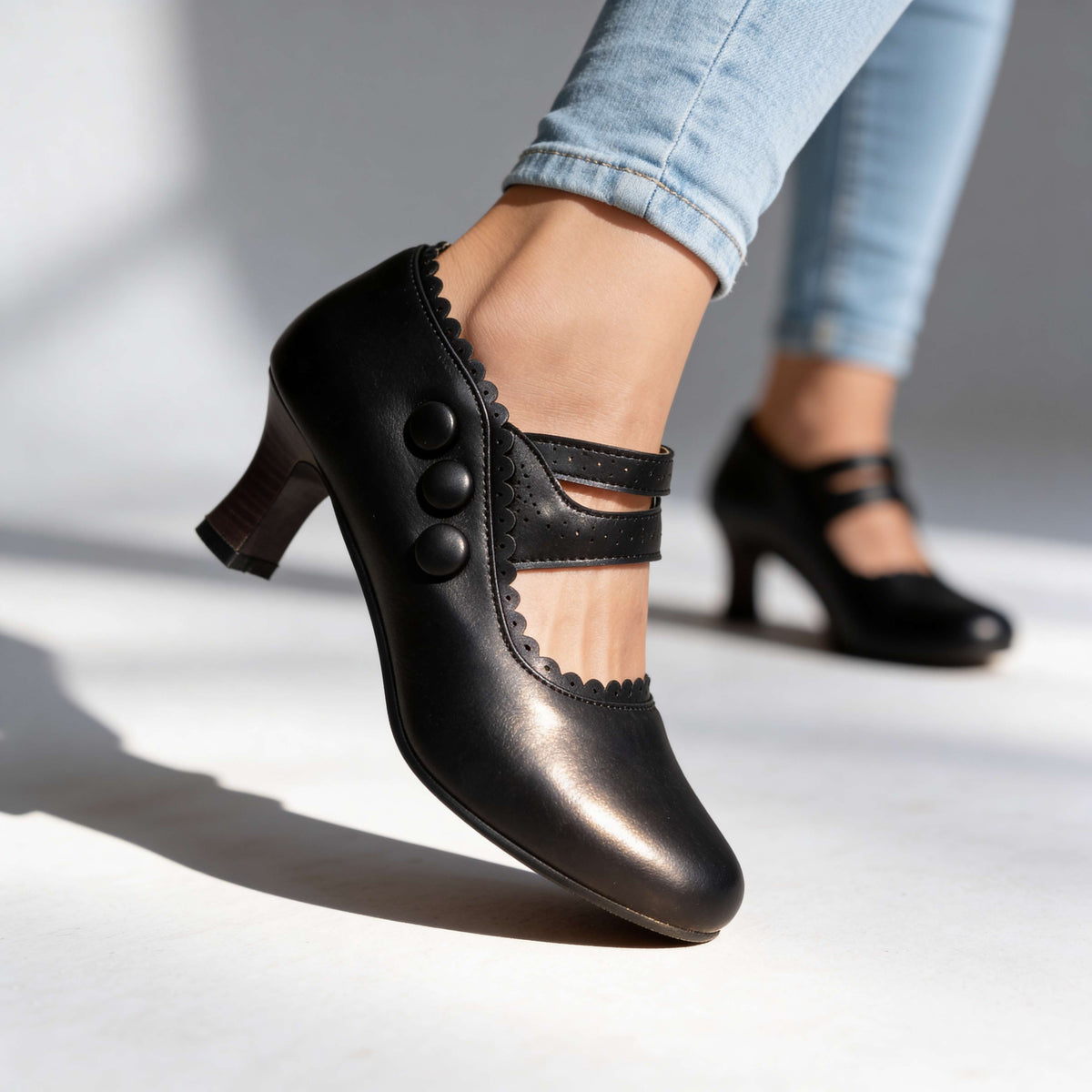 Dolly Button Strap Loafers  - By Qivii