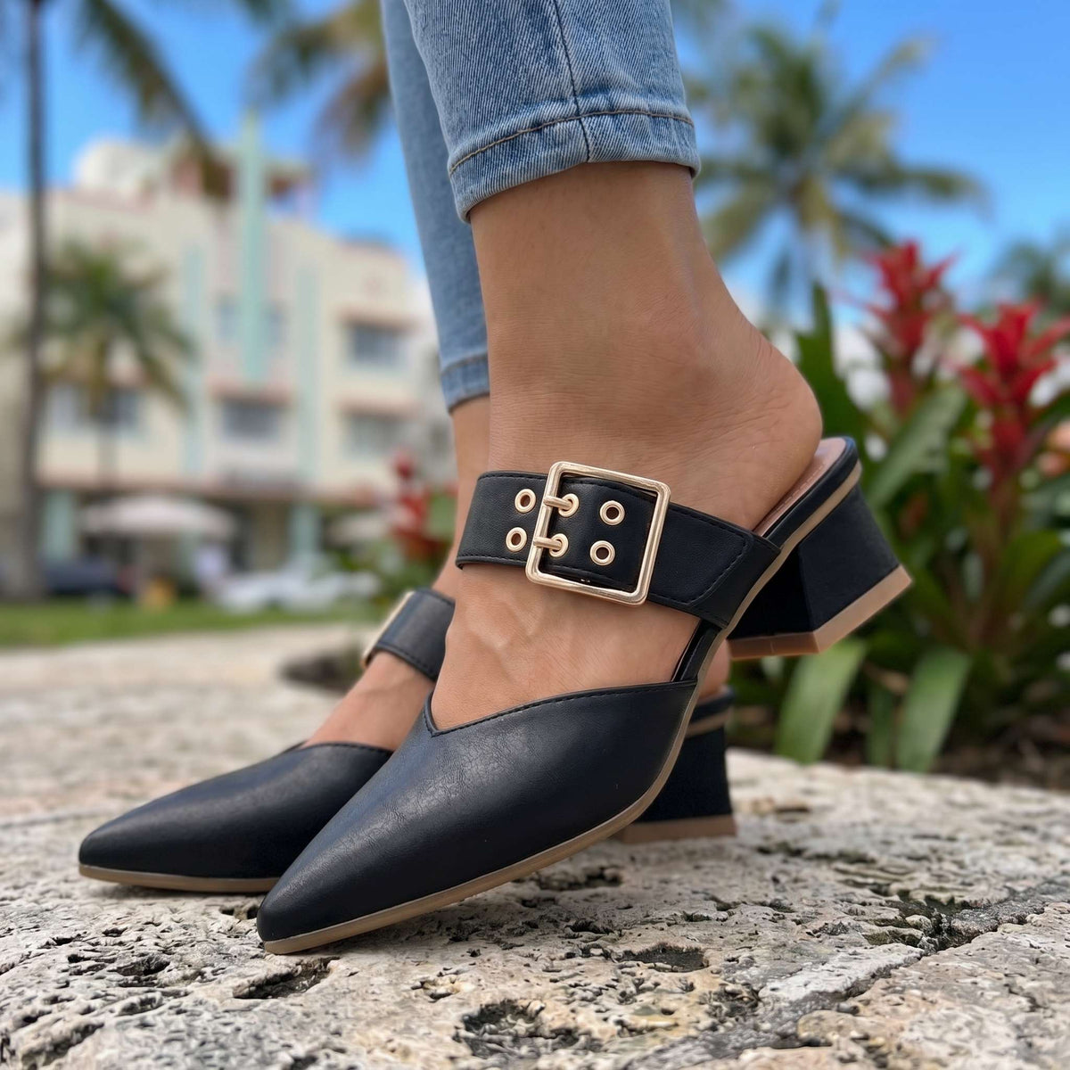 Camilla Buckle Mules  - By Qivii