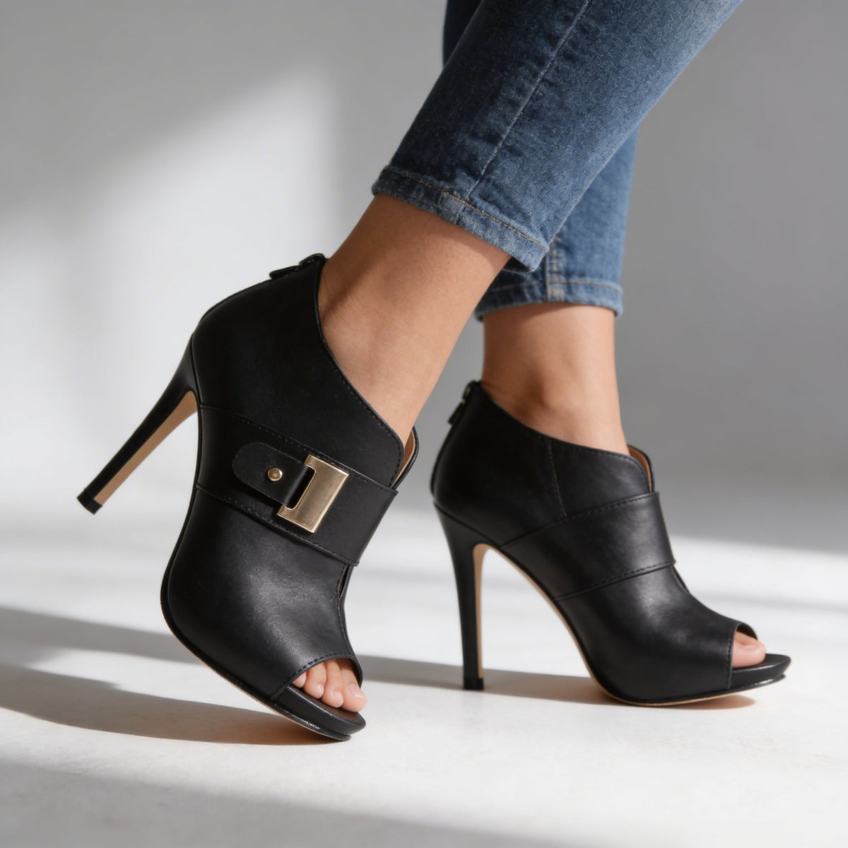 Alyssa Open Toe Buckle Heels  - By Qivii