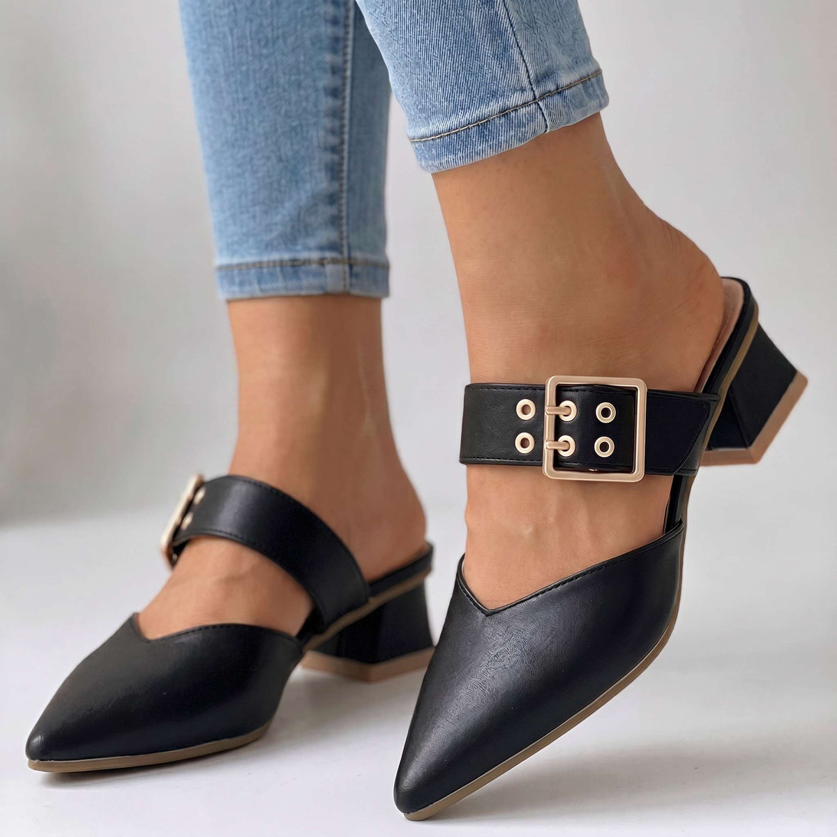 Camilla Buckle Mules  - By Qivii