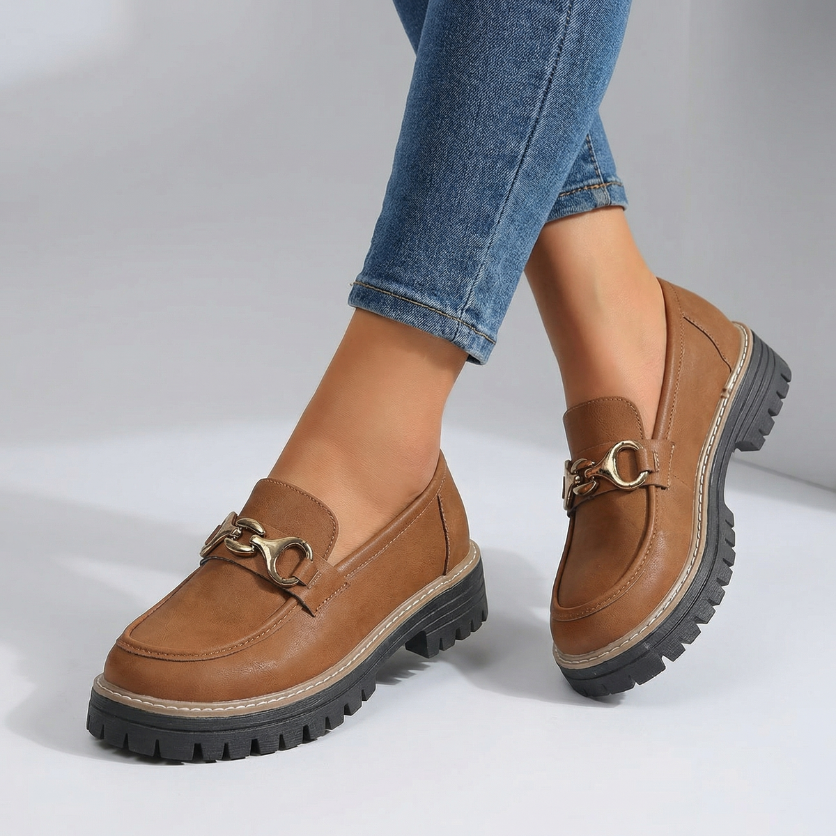 Mary Buckle Accent Loafers  - By Qivii
