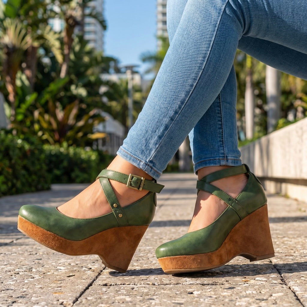 Annabel Cross-Strap Wedges  - By Qivii