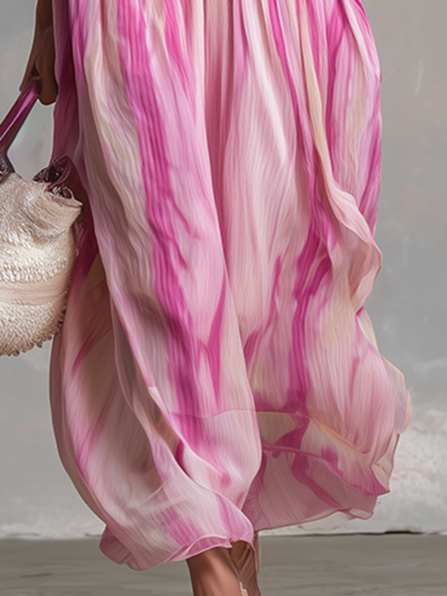 Casual And Flowy Striped Printed Chiffon Long Skirt  - By Qivii