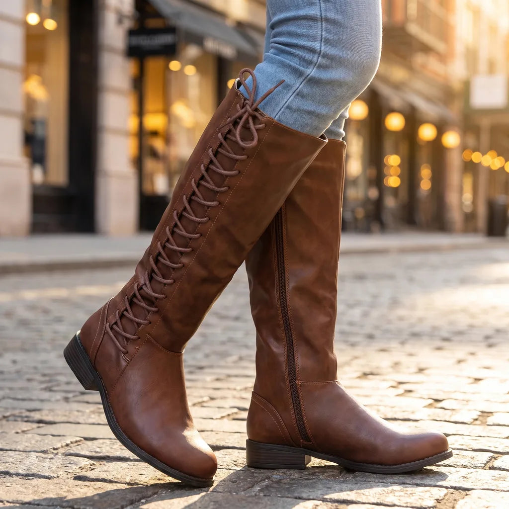 Isolde | Womens Knee High Laced Riding Boots  - By Qivii