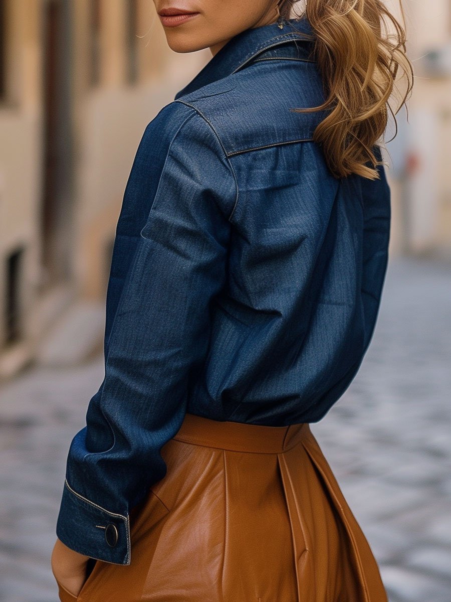 Casual Loose Denim Long Sleeve Blouse - By Qivii