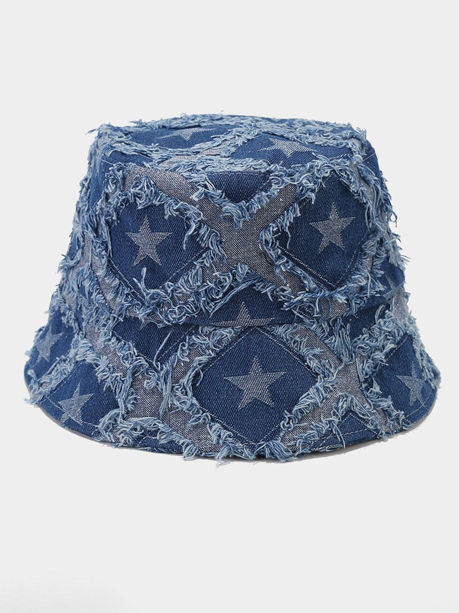 Casual Fashion Five-pointed Star Raw-edge Denim Bucket Hat  - By Qivii