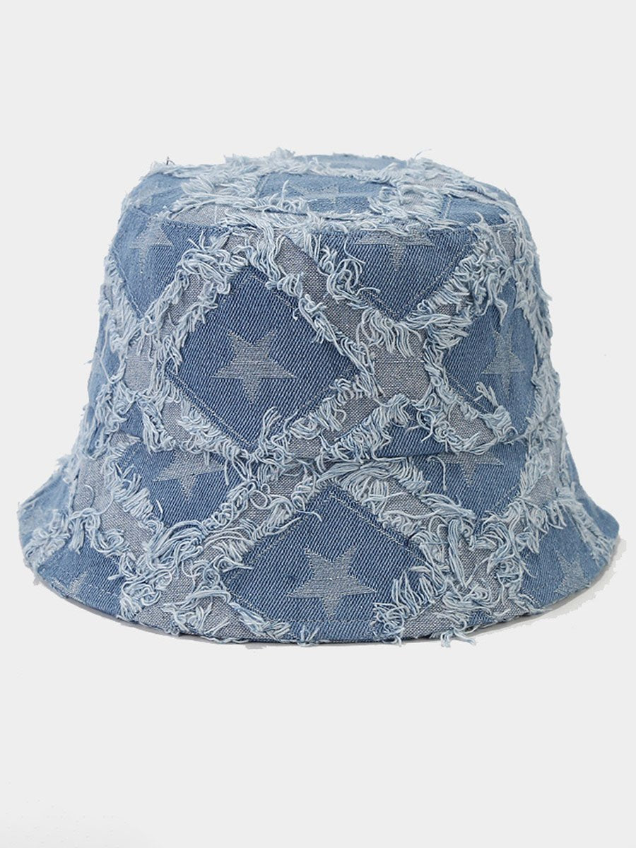 Casual Fashion Five-pointed Star Raw-edge Denim Bucket Hat  - By Qivii