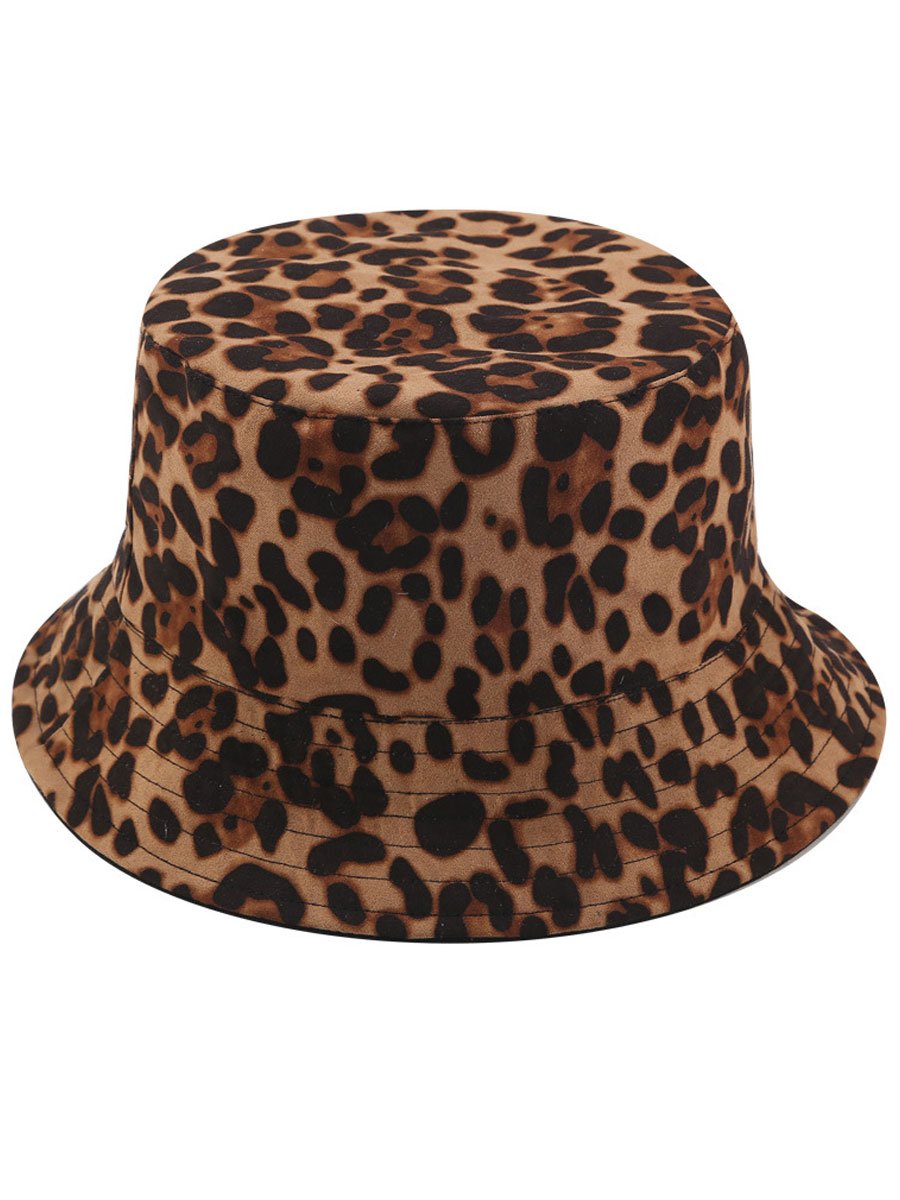 Suede Leopard Print Casual Sun Hat Bucket Hat  - By Qivii