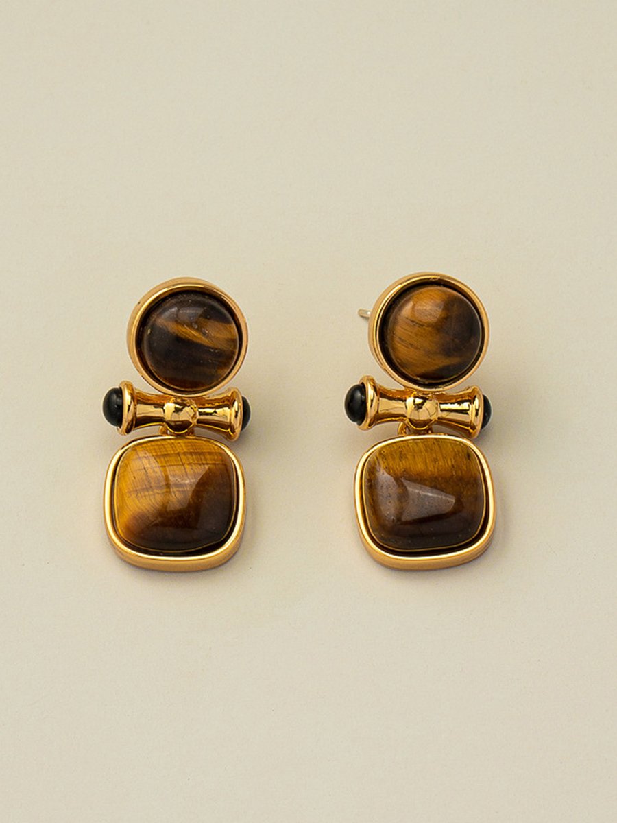 Retro Light Luxury High-end Natural Tiger Eye Stone Earrings  - By Qivii