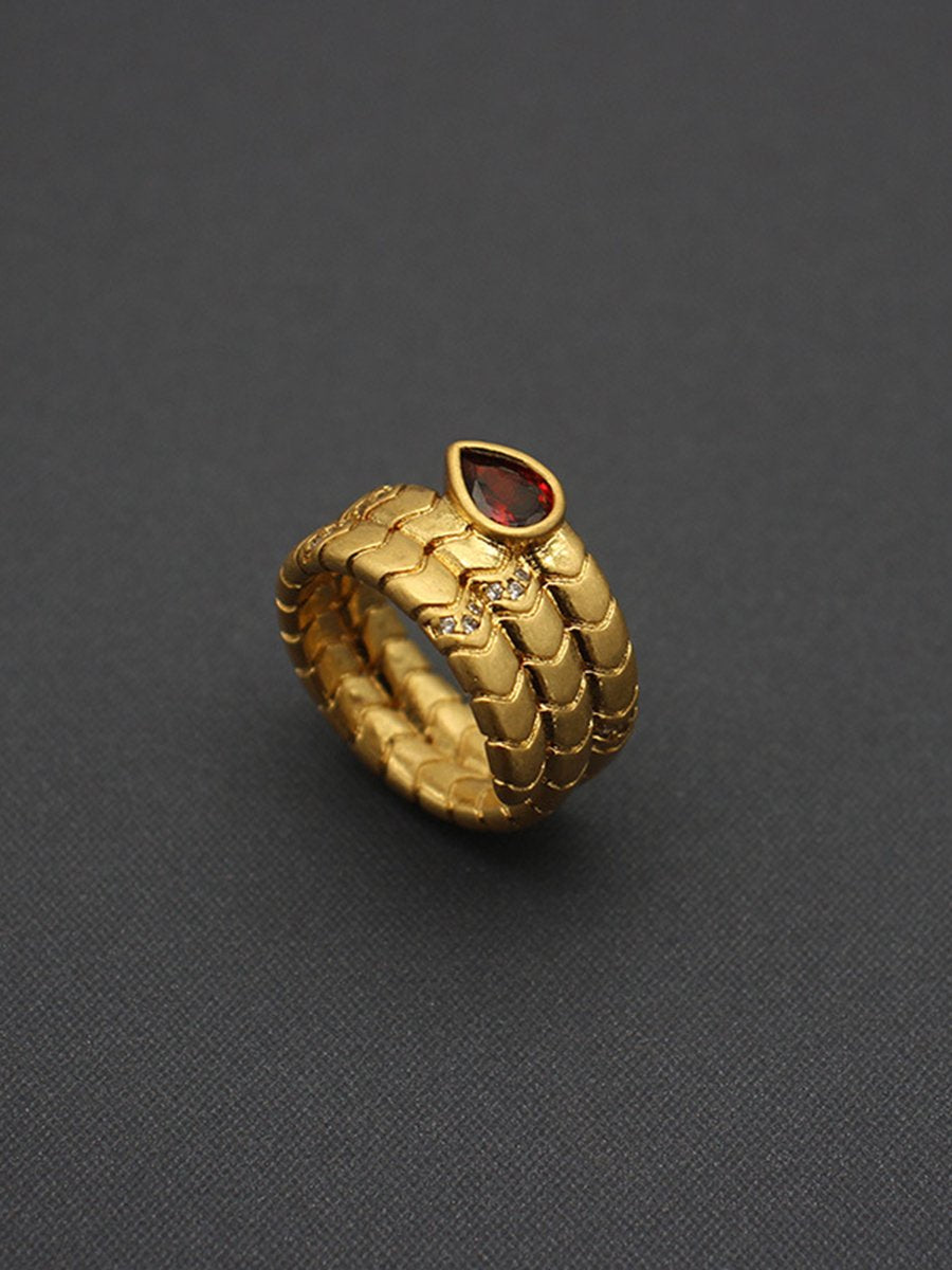 Vintage Light Luxury Water Drop Zircon Snake Ring  - By Qivii