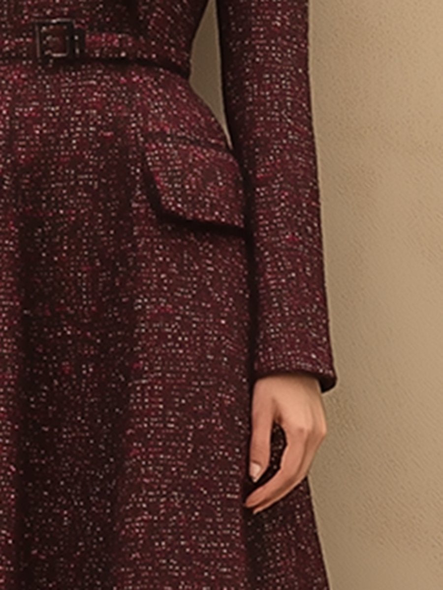 Vintage Elegant Ankola Red Tweed Lapel Dress - By Qivii