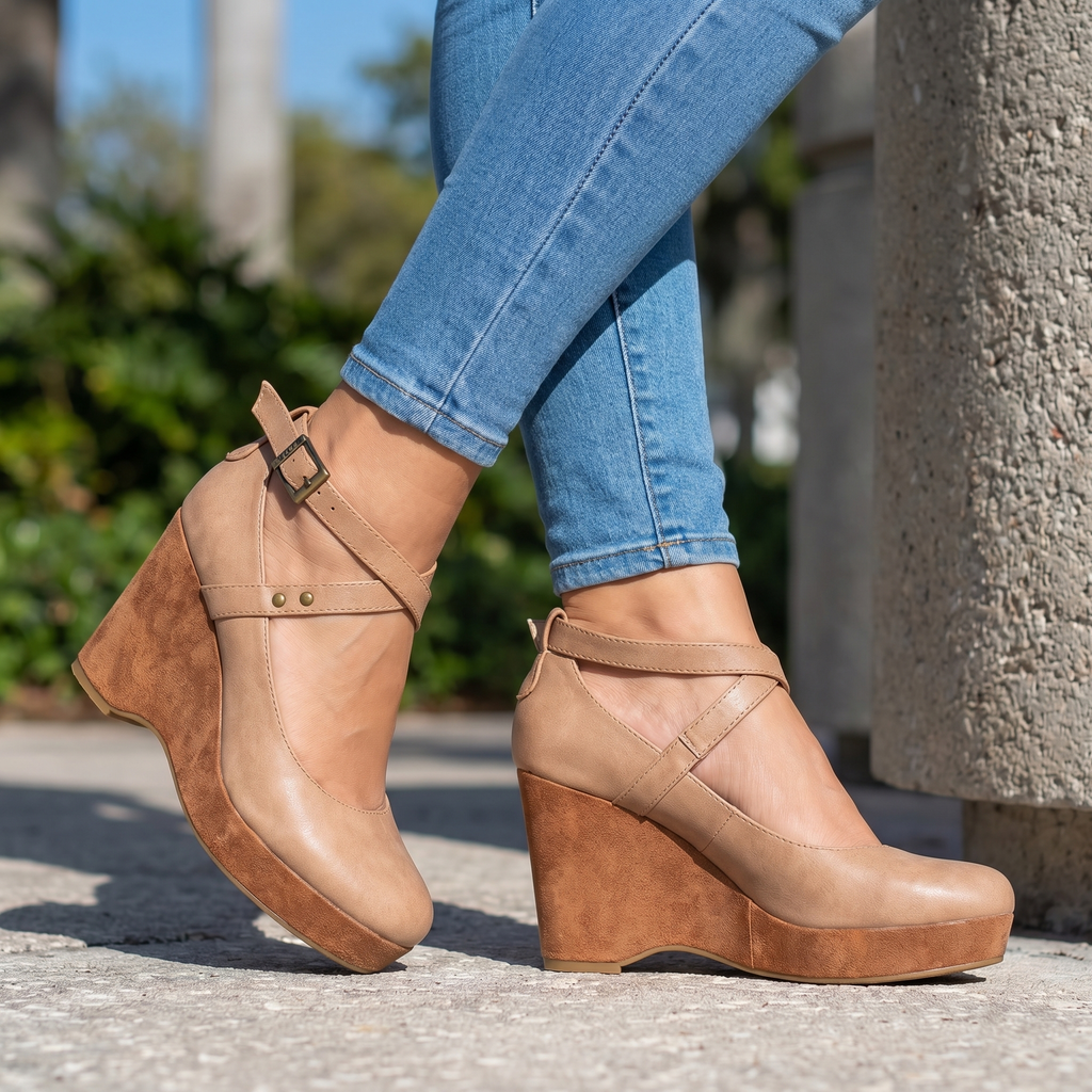 Annabel Cross-Strap Wedges  - By Qivii