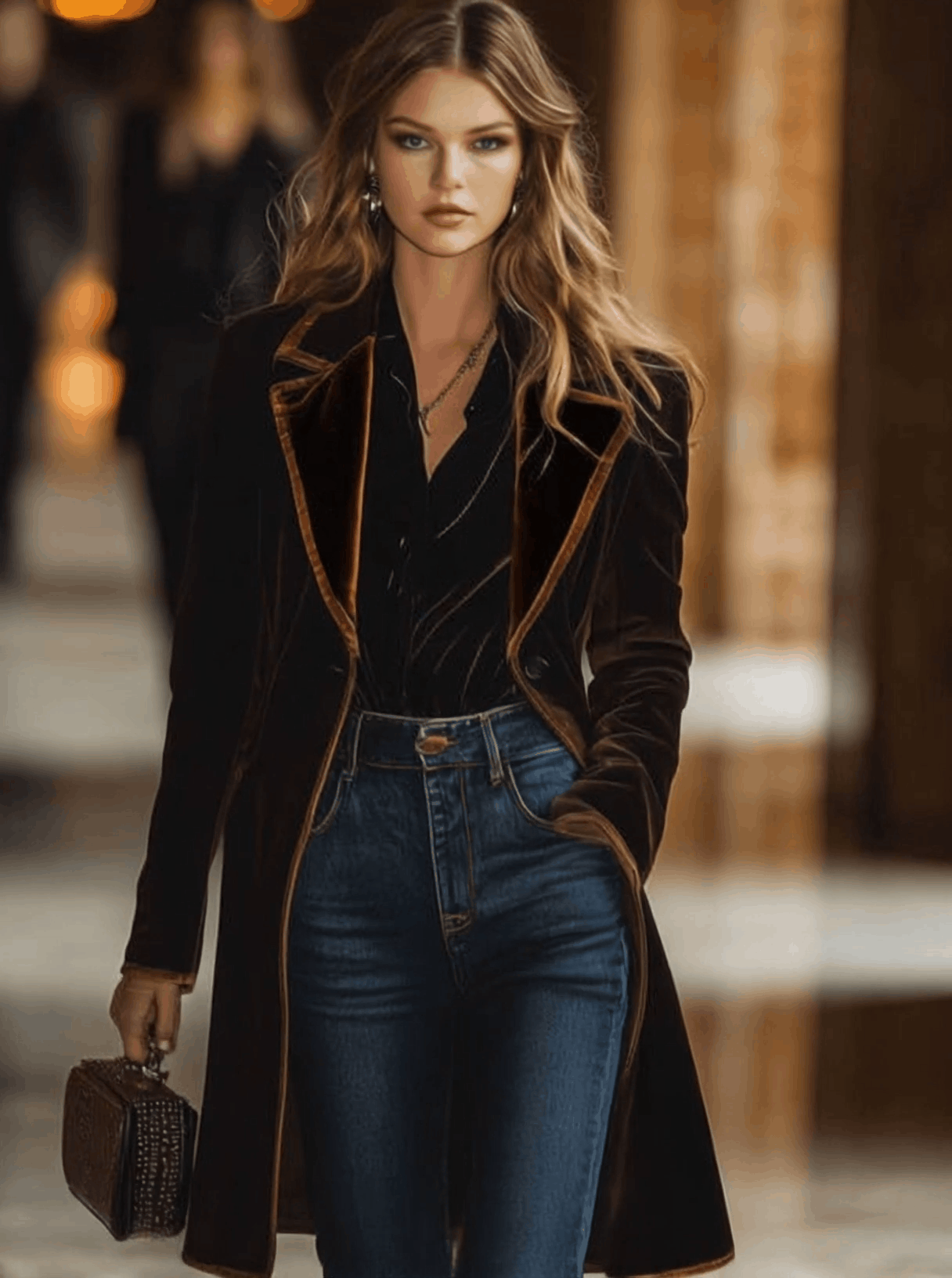 Casual Loose Vintage Velvet Colorblock Lapel Pocket Coat  - By Qivii