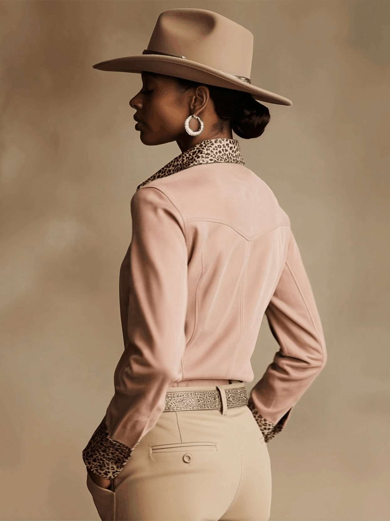 Western Retro Leopard Print Pink Faux Suede Long-Sleeve Shirt  - By Qivii