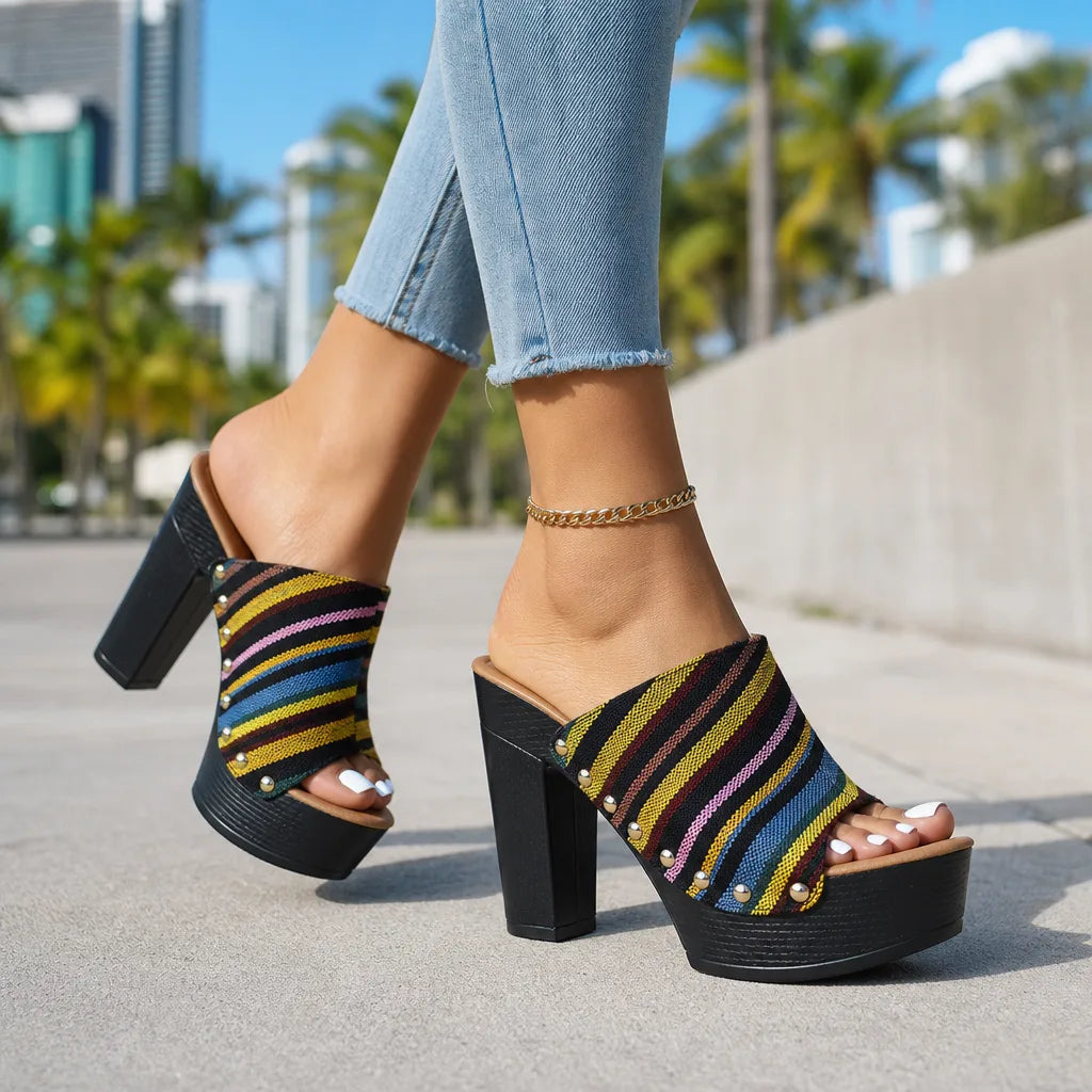 Lily Stud Platform Mules  - By Qivii