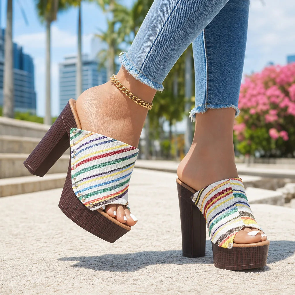 Lily Stud Platform Mules  - By Qivii