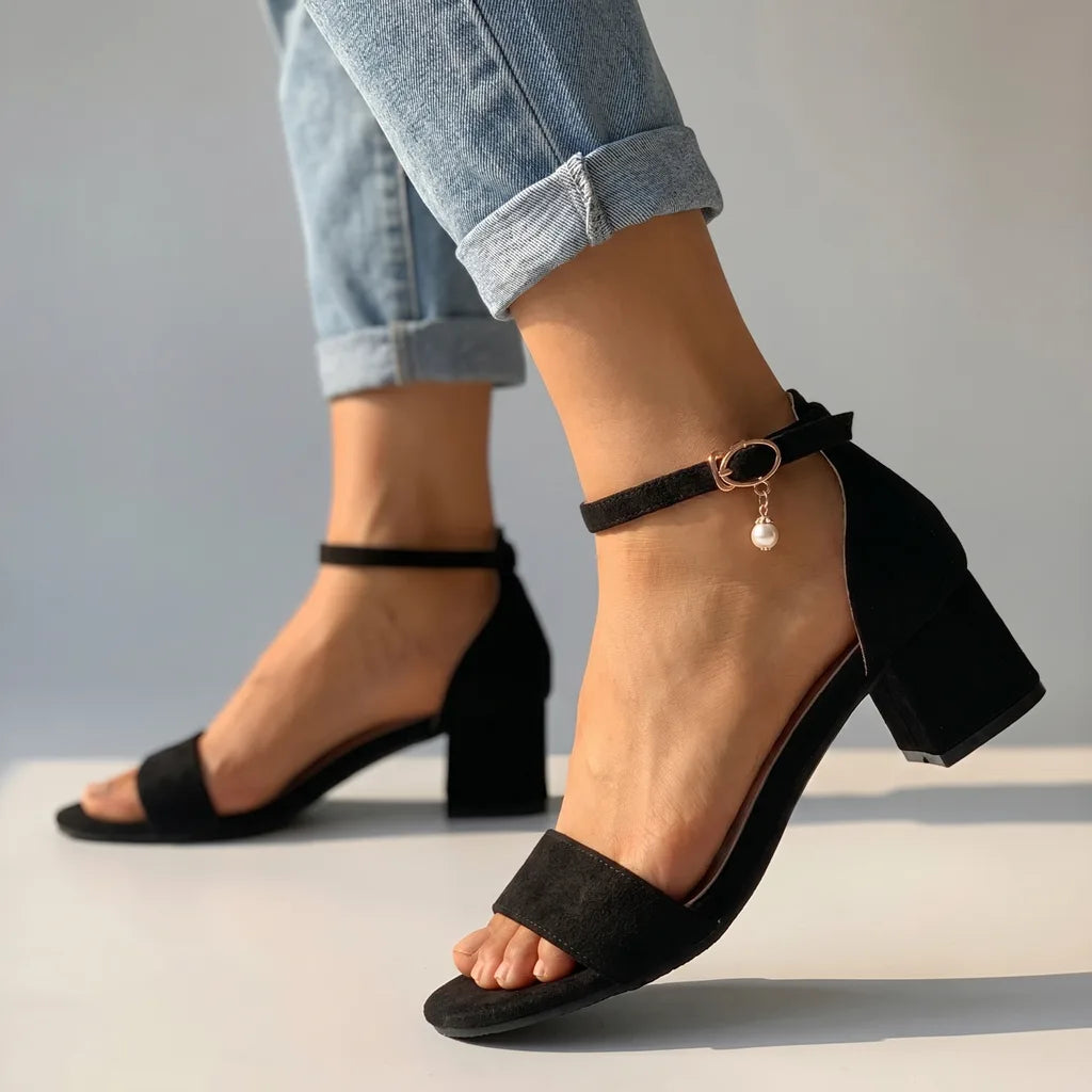 Lydia Chunky Ankle Strap Heels  - By Qivii