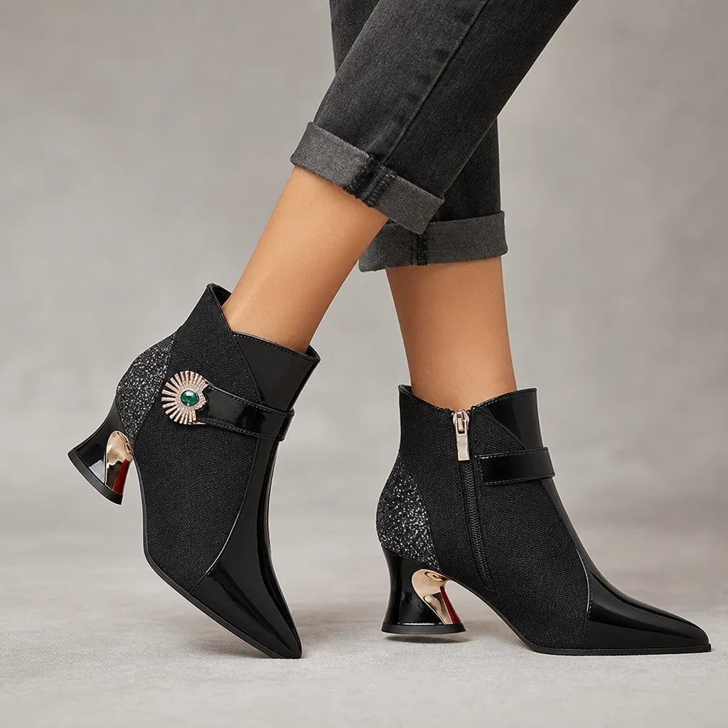 Madeleine | Womens Fall Gold Strap Heels  - By Qivii