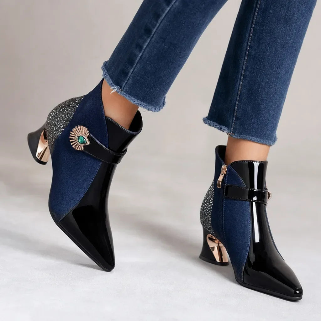 Madeleine | Womens Fall Gold Strap Heels  - By Qivii