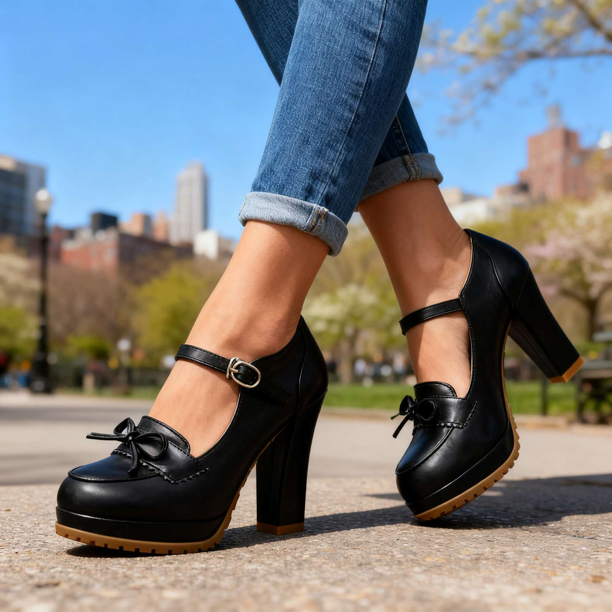 Ashley Bow-Tie Buckle Pumps  - By Qivii