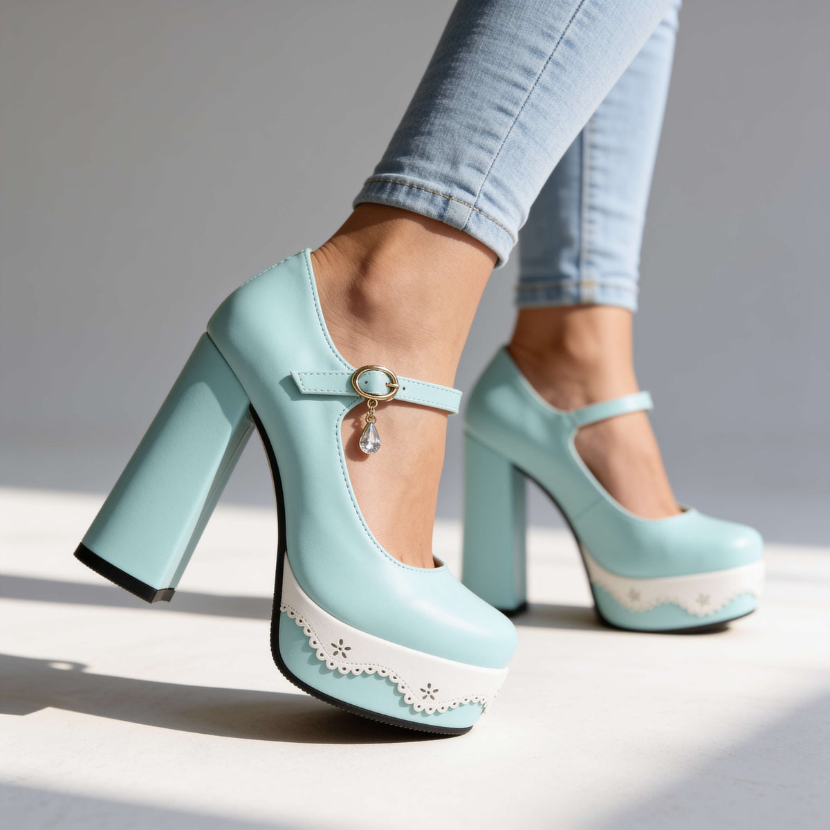 Sashia Gem Buckle Heels  - By Qivii
