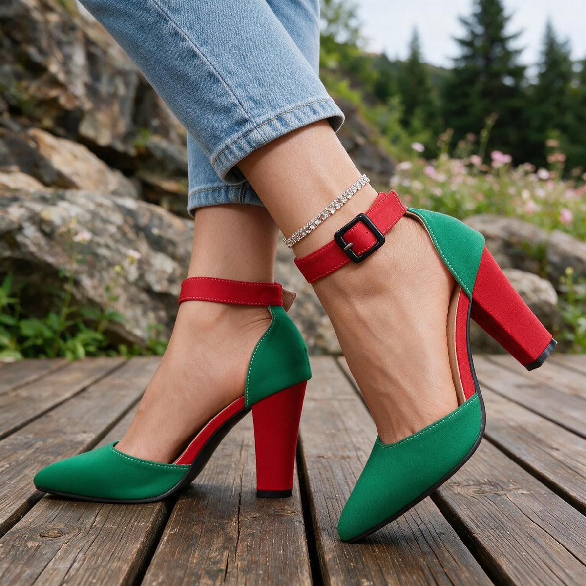 Roxanne Retro Buckle Heels  - By Qivii