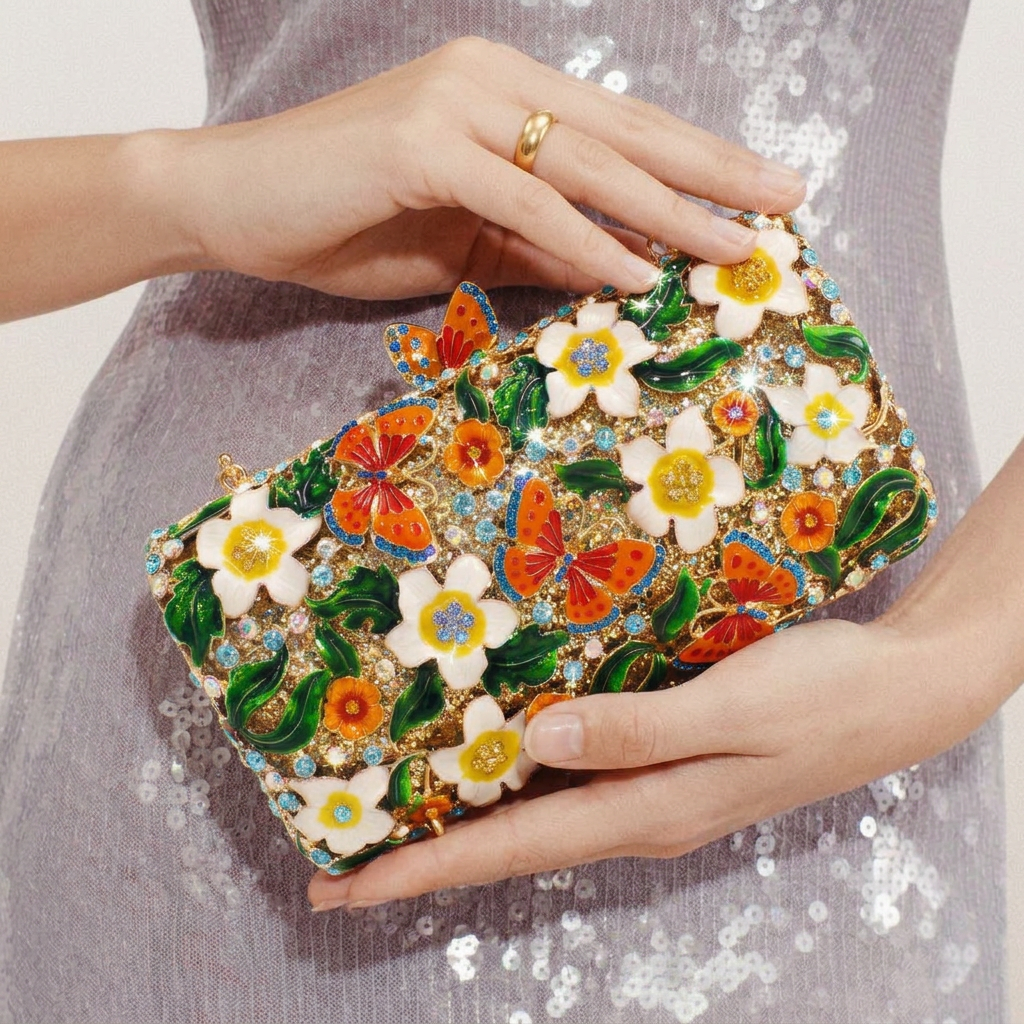 Butterfly Garden Crystal Clutch  - By Qivii