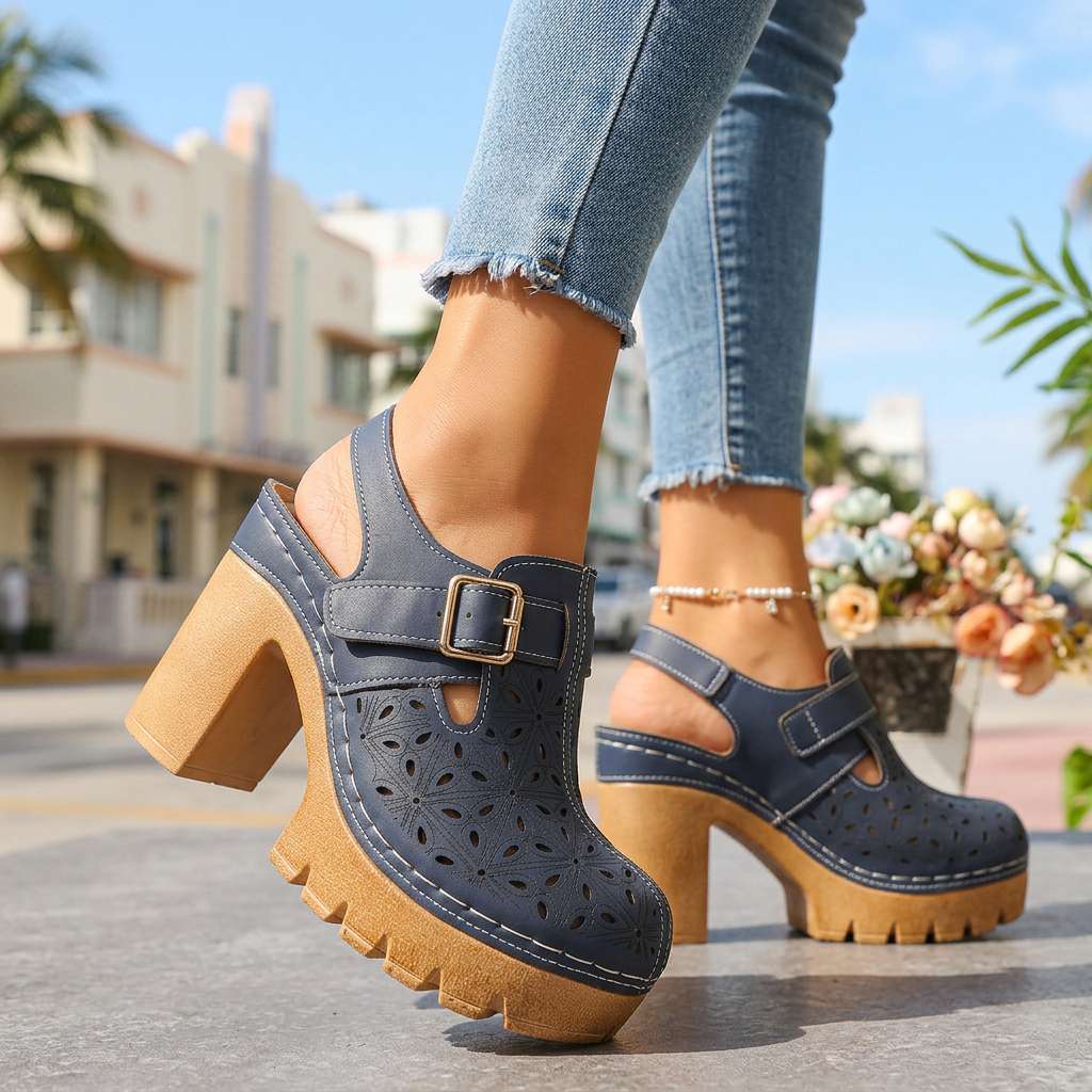 Adeline Platform Buckle Clogs  - By Qivii