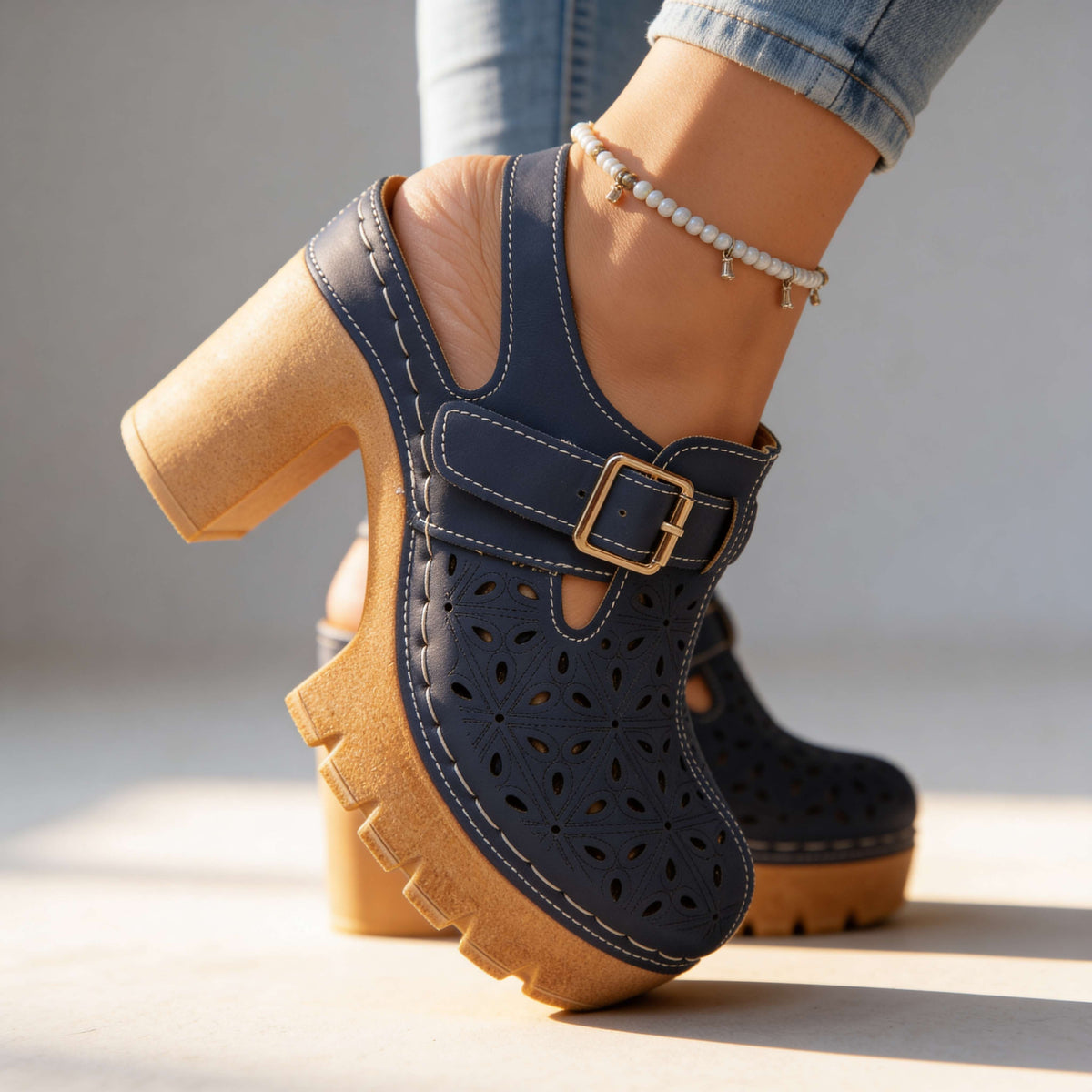 Adeline Platform Buckle Clogs  - By Qivii