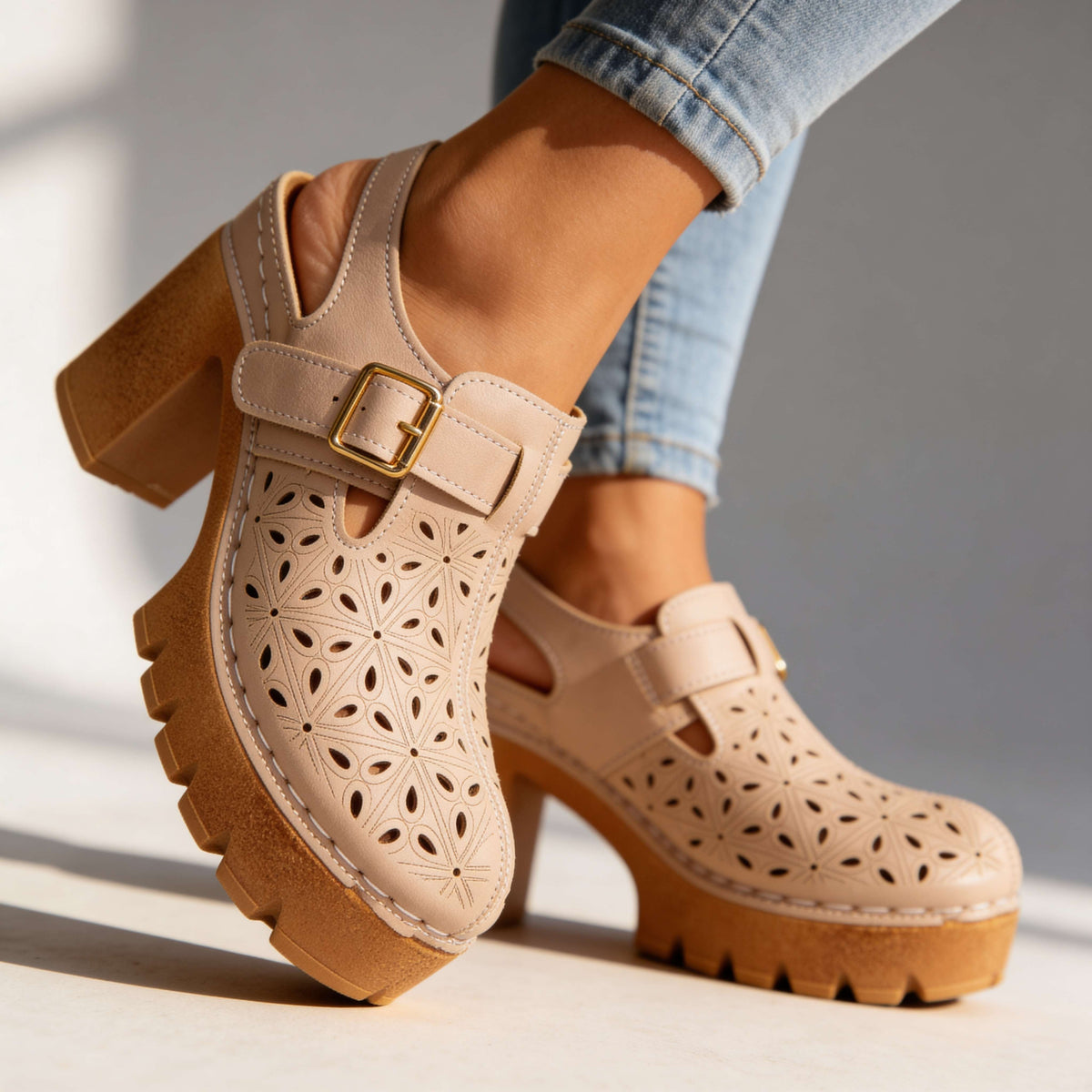 Adeline Platform Buckle Clogs  - By Qivii