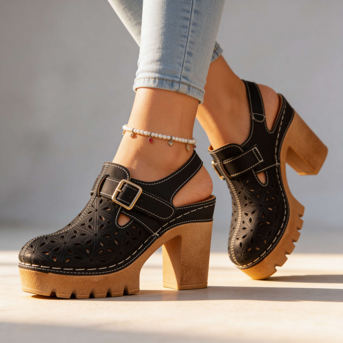 Adeline Platform Buckle Clogs  - By Qivii