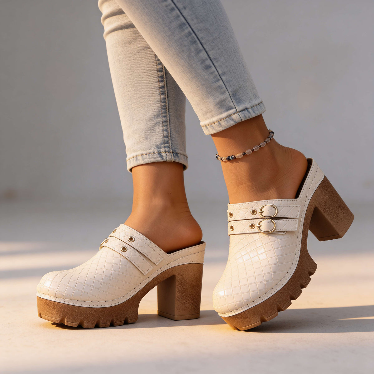 Jeannie Twin Strap Heels  - By Qivii