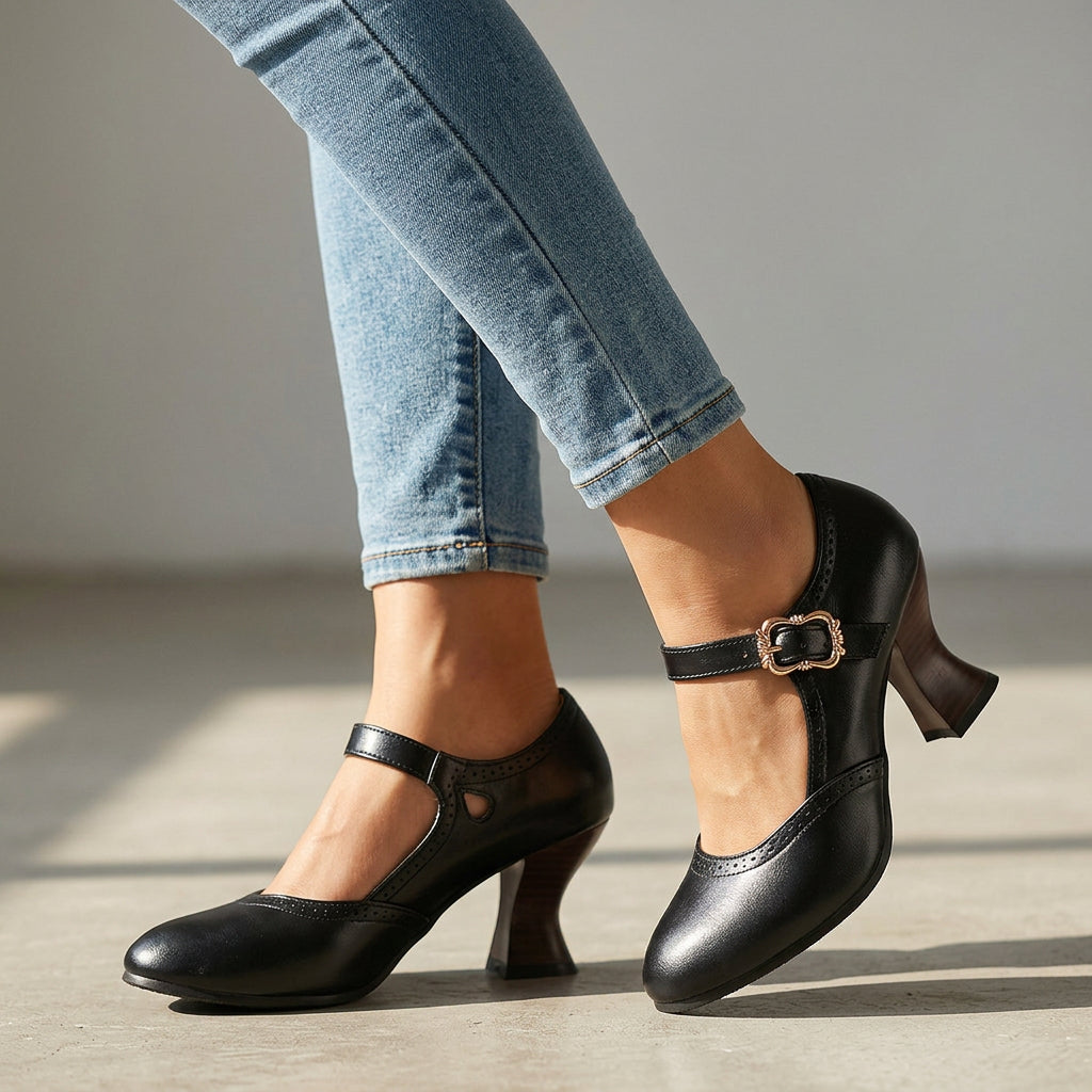 Leonia Brogue Buckle Loafers  - By Qivii