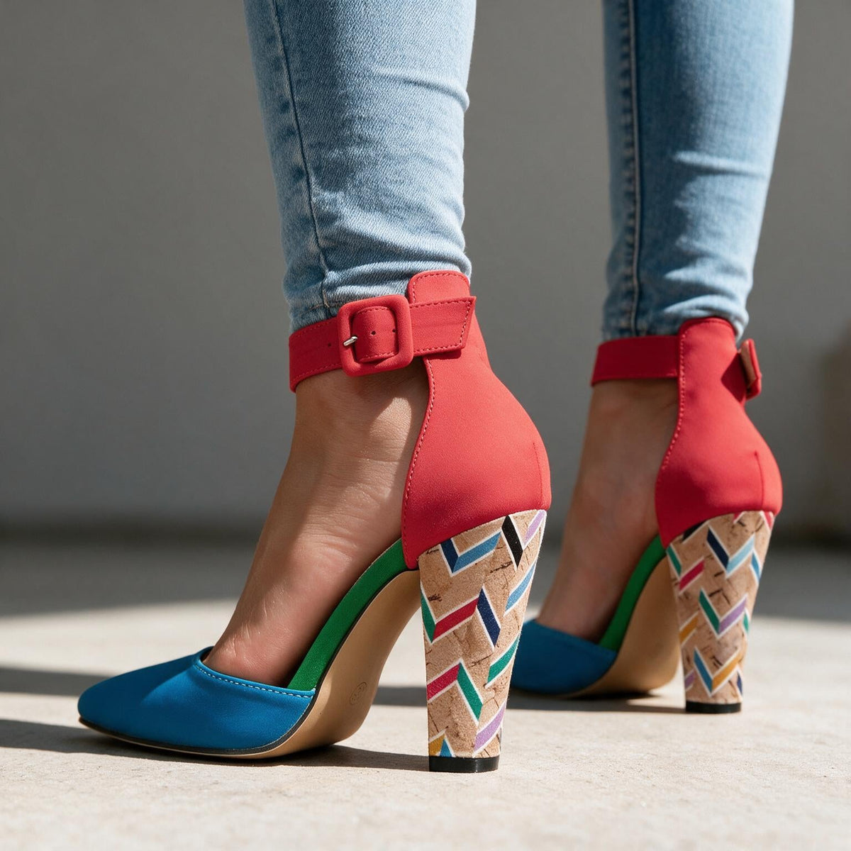 Roxanne Retro Buckle Heels  - By Qivii