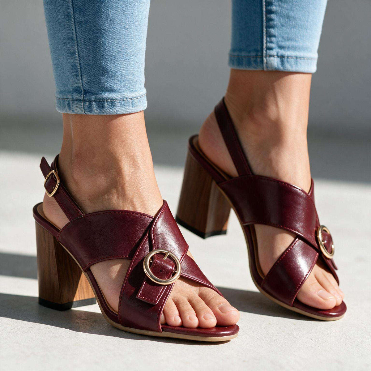 Rachelle Slingback Buckle Heels  - By Qivii