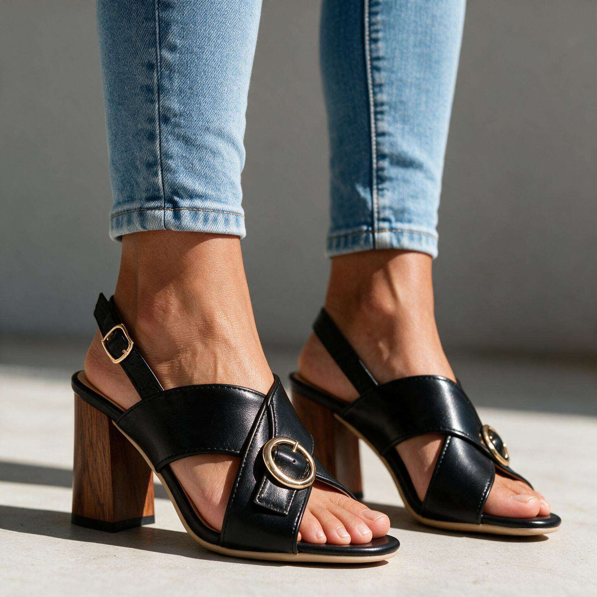 Rachelle Slingback Buckle Heels  - By Qivii