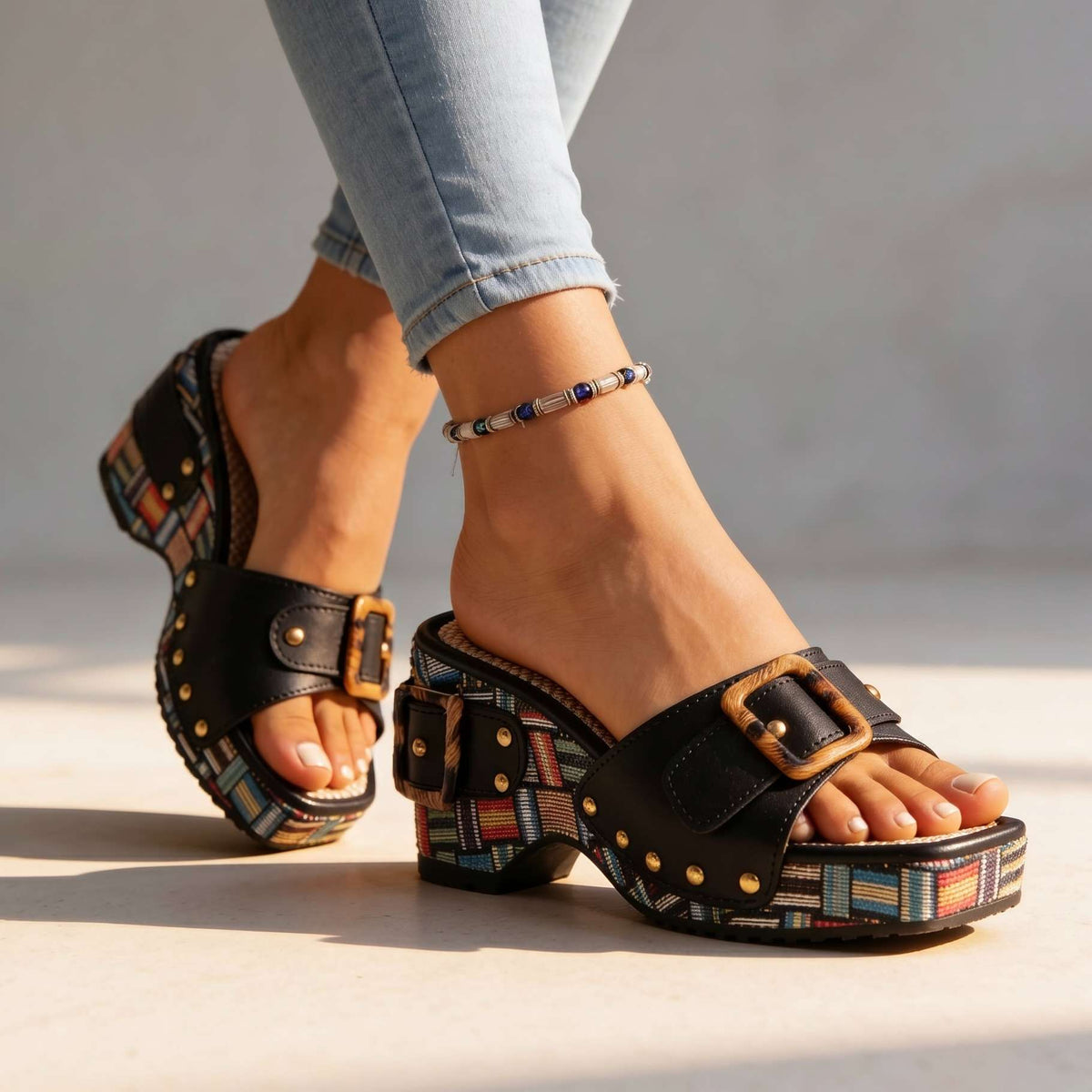 Evelina Buckle Slides  - By Qivii